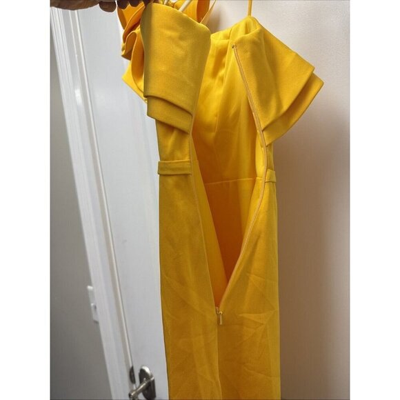 Mac Duggal Size 0 Yellow One Shoulder Ruffle Mini Sheath Cocktail Dress New - Picture 9 of 12